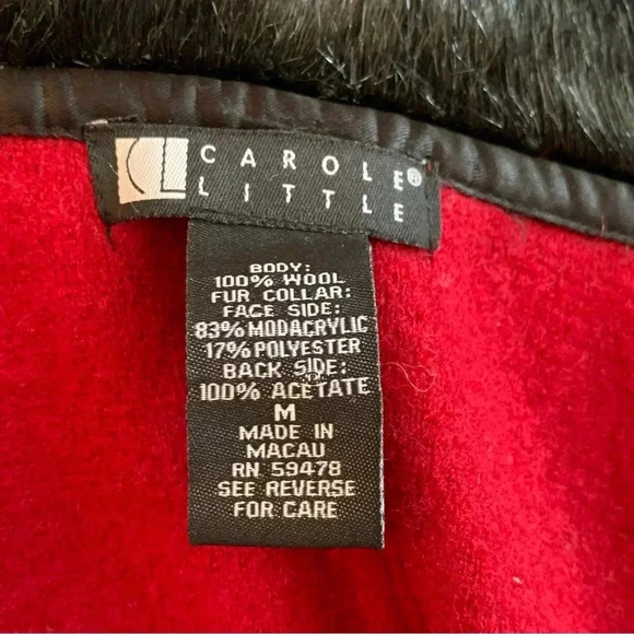 CAROLE LITTLE Boiled Wool Full Zip Faux Fur Collar Sweater Jacket M * Flaw - Picture 4 of 13